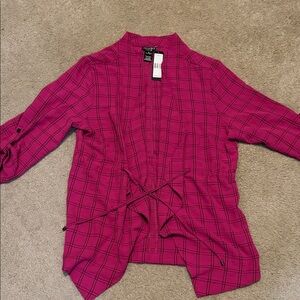 New Soho Apparel Magenta Plaid Jacket Blouse